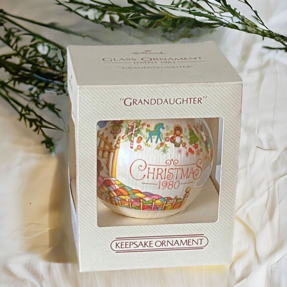 Hallmark 1980 Grandaughter Keepsake Glass Christmas Ornament in a box